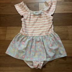 女の子用水着 110ワンピース フリル 花柄 ボーダーのサムネイル