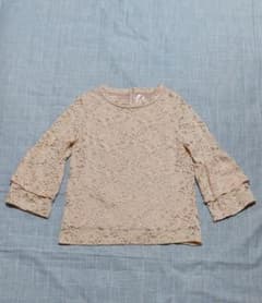 【美品】サーモンピンク 七分袖ブラウス 袖切替 透け感 裏地付き 上品のサムネイル