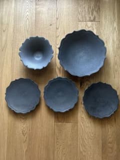 まきこ・木下和美さん 陶器　黒い器5点セット　大皿1枚・中皿3枚・中鉢1個 まきこ様専用・木下和美さん 陶器 黒い器5点セット 大皿1枚・中皿3枚