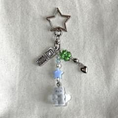 ✿ハンドメイド︎✿ 天使 ねこ ガラケー キーホルダー 青 緑のサムネイル