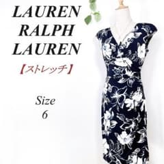 ローレンラルフローレン ドレープ花柄ワンピース フレンチスリーブ 