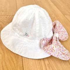 Thumbnail of べべ　ホワイトリボン付きベビー帽子L 花柄