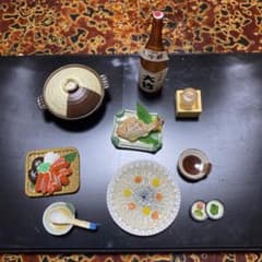 ミニ食品サンプル蟹鍋、フグチリ、祝い鯛、日本酒セットのサムネイル