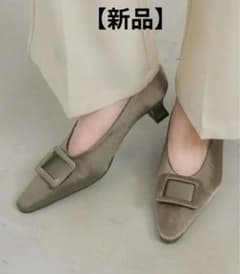 【新品】スクエアモチーフ　サテンヒールパンプス　Lサイズ