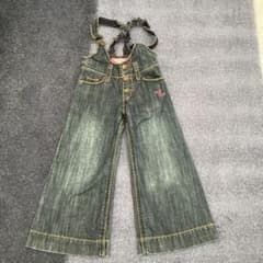 メゾピアノ　デニムオーバーオール ポルカドットストラップ