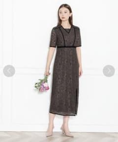 Leja 袖透け感花柄レース配色パイピングスリットロングドレスワンピースのサムネイル