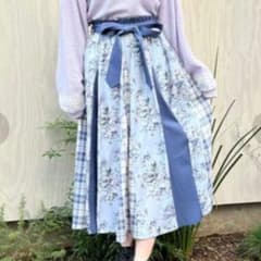 美品　アクシーズファム　花柄　チェック　リボン　ロング　フレアスカート