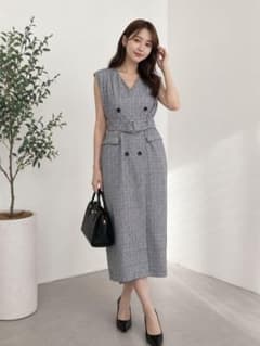 Lily Brown Sleeveless Checkered Dress, Size M