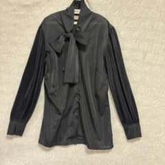 胸リボンブラウス 長袖 ブラック プリーツ袖のサムネイル