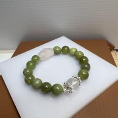 天然石 岫玉（しゅうぎょく）玉石 10ミリ15cmビーズブレスレット