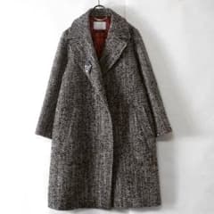 イネド / ヘリンボーン ロングコート ベルト付 7号 日本製 ウール 上品 イネド / ヘリンボーン ロングコート ベルト付 7号 日本製 ウール 上品