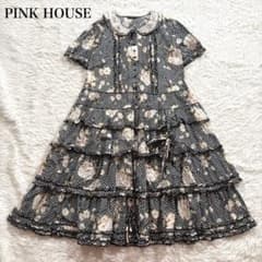 美品✨ピンクハウス　野ばらギンガムチェックワンピース　ブラック　ティアード　段々 美品✨ピンクハウス 野ばらギンガムチェックワンピース ブラック