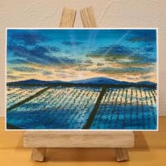 Thumbnail of 【原画：ハガキサイズ】　夕暮れ時の田園　オイルパステル画