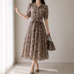 美品 バーバリー シルク100 ロングワンピース 総柄 38 リボン 半袖