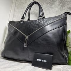 DIESEL ディーゼル トートバッグ 本革 レザー ジップアップ 黒 