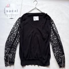 sacai レオパード袖 切替Vネックニット サイズ2 黒 ヒョウ柄 sacai レオパード袖 切替Vネックニット サイズ2 黒 ヒョウ柄 - メルカリ