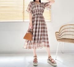 Pinup Closet マジョリカワンピ ブラウン チェックのサムネイル