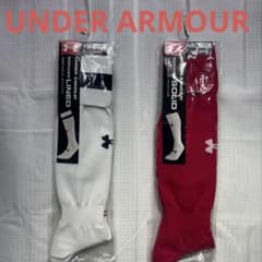 未使用品 アンダーアーマー ロングソックス 赤白の２足セット 25〜27