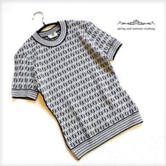 FENDI フェンディ♡FFモチーフ ビスコース半袖ニット♡ズッカ柄 白黒36