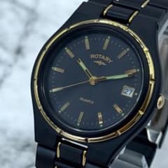 極美品　稼働品　ROTARY　クォーツ　新品電池　デイト　マット　黒文字盤