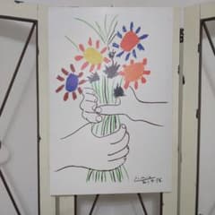 【美品】パブロ・ピカソ　「花束を持つ手」キャンバス　印刷画　サイン入り60✕40 m52948521815_1.jpg?1772436991
