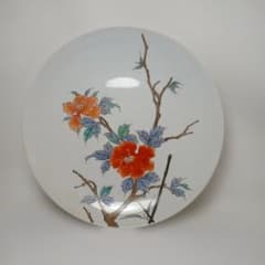 鍋島焼(有田焼) (花井)山泉作 色絵大皿 飾り皿 花柄磁器皿 直径約28cm