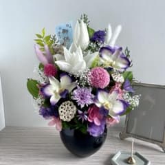仏花 プリザーブドフラワー クリアケース入り 蓮 豪華 お盆 - メルカリ