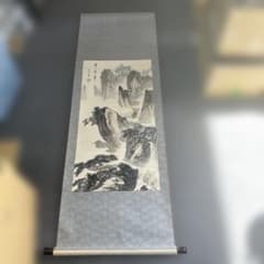 骨董 美術 掛け軸 中国掛け軸 中古品 古美術 山水画。在铭 現状品