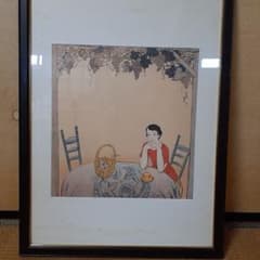 木版画 額装品 ぶどう棚の女性 木版画 額装品 ぶどう棚の女性 | Mercari