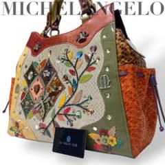 【激レア】ミケランジェロ ハンドバッグ 牛革 クロコ パイソン 型押し ビジュー 激レア】ミケランジェロ ハンドバッグ 牛革 クロコ パイソン 型押し