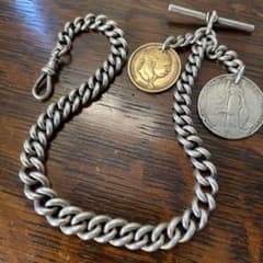 重量級 銀無垢80.9g 英国製 懐中時計アルバートチェーン 1899年製