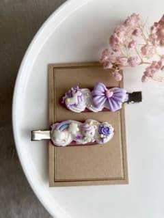 ユニコーンとにじいろホイップ♡パープル♡ヘアクリップのサムネイル