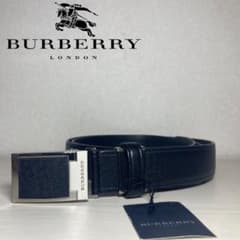 [Unused] Burberry Leather Men's Belt, Automatic Lock, Black