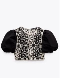 美品！　ZARA 刺繍入りパフスリーブクロップドトップのサムネイル