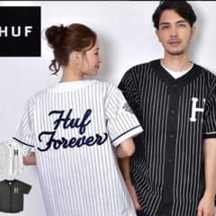 美品‼️HUF ハフ　ベースボールシャツ ストライプ　Lサイズ　半袖　大き目サイズ