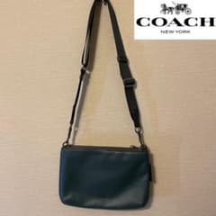 COACH ショルダーバッグ レザー ネイビー×総柄 ダブルジッパー C6957 