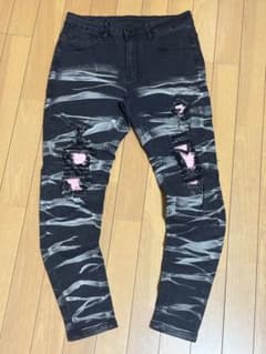 ダメージ加工 スキニーデニムパンツ ブラックのサムネイル