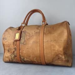 希少✨PRIMA CLASSE ボストンバッグ 地図柄 PVC レザー ブラウン