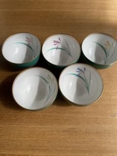 香蘭社 湯呑み 5客セット グリーン 金彩 花柄 色違い 有田焼のサムネイル
