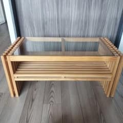 ＊美品＊無垢材ガラス天板ローテーブル　Norn　センターテーブルのサムネイル