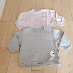 クマ顔プリント トレーナー、うさぎポケット長袖Tシャツ 95cm 2枚セットのサムネイル