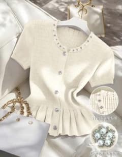 SHEIN 半袖 ニット カーディガン パール ビジューのサムネイル