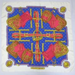 HERMES エルメス カレ90 スカーフ カバーへの腰かけ ホワイト×ブルー系