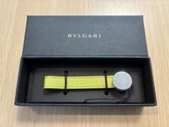 【BVLGARI】ブルガリ レザー 携帯ストラップ シルバー金具 ライムグリーン
