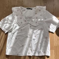 ZARA 花柄刺繍 フリル襟 半袖ブラウスのサムネイル