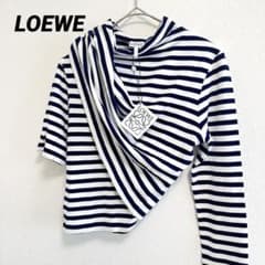 新品✨LOEWE アシンメトリ　変形　ボーダー　ホワイト　ブルー　長袖　XS 新品✨LOEWE アシンメトリ 変形 ボーダー ホワイト ブルー 長袖 XS
