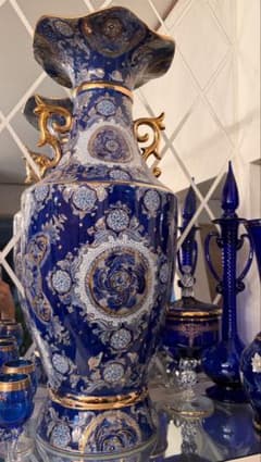 大型 花瓶 フラワーベース 金彩 コバルトブルー 陶器 壺アンティークインテリアのサムネイル