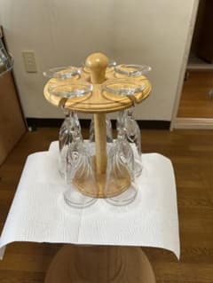 【未使用】クリスタルガラス ワイングラス 5客 ＆ 木製グラススタンド セットのサムネイル