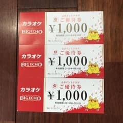 ビッグエコー優待券 1000円X3枚ですのサムネイル