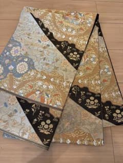 袋帯 正絹 黒系 ブルー系 グレー系 鳳凰 華紋 美品！ - メルカリ